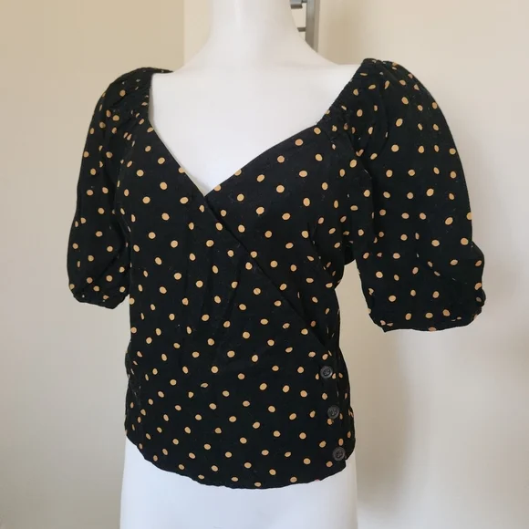 Madewell Black Blouse with Gold Dots M