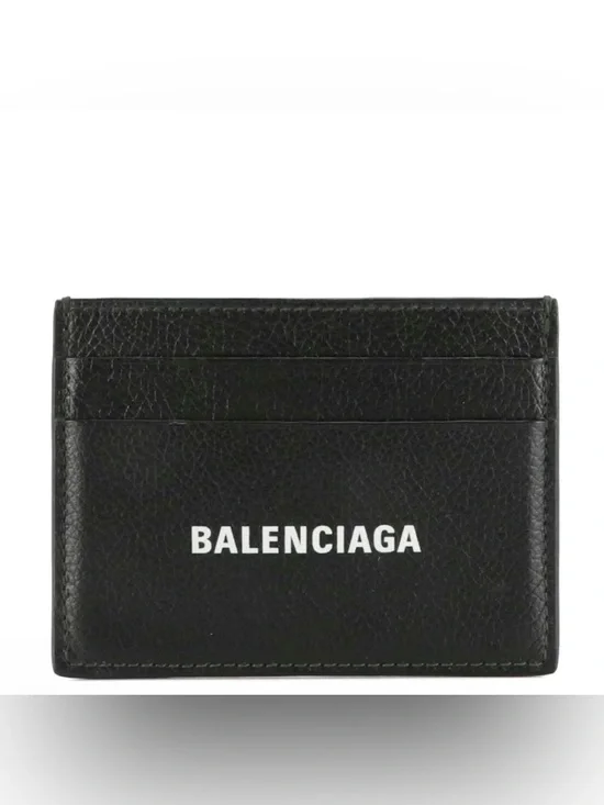 Balenciaga Black Pebbled Leather Card Case with Box