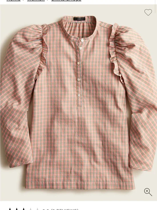J.crew Puff-sleeve top in field check flannel pink & green size medium