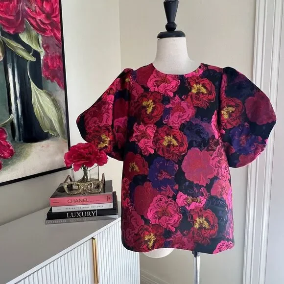 Tuckernuck POMANDER Place Floral Jacquard Puff Sleeve Blouse Multicolor Large