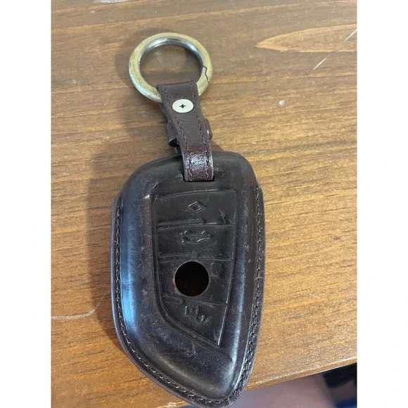 BMW Leather Key Fob Cover Case Dark Brown Protective Sleeve with Brass Ring