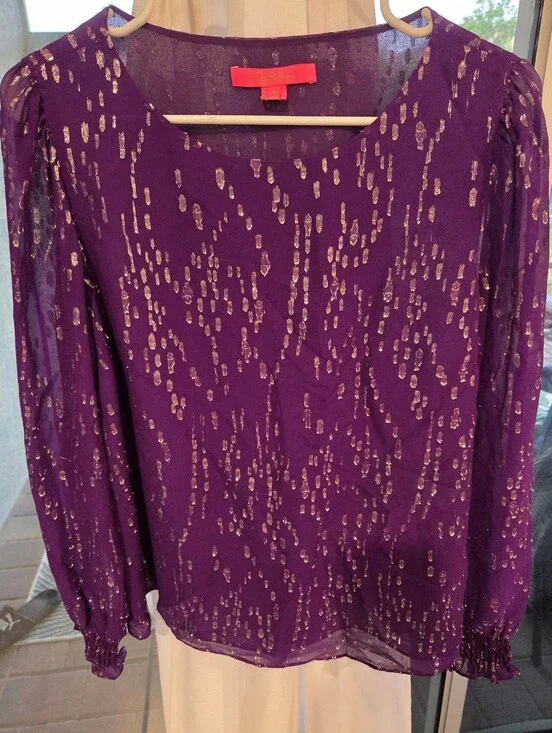 Lilly Pulitzer Purple Metallic Dot Long-Sleeve Blouse, Size M