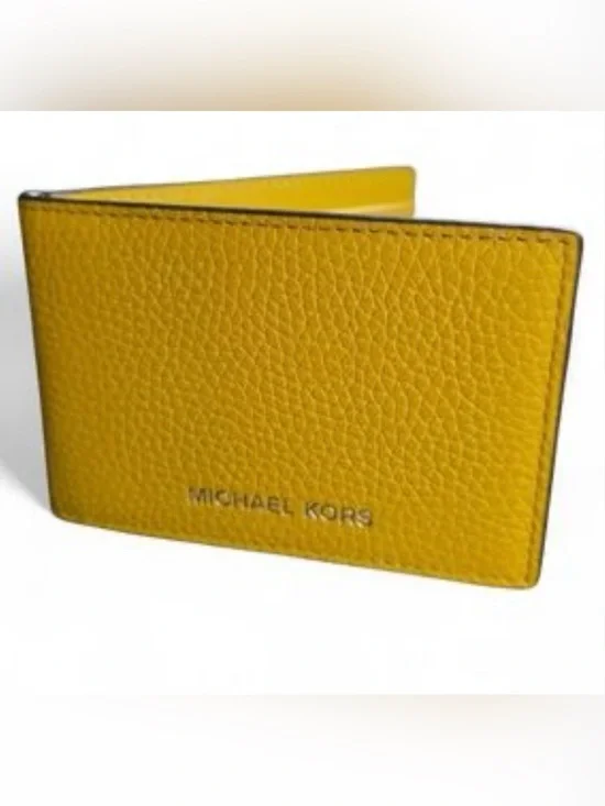 Michael Kors Men's Yellow Mustard Pebbled Leather Card Holder new