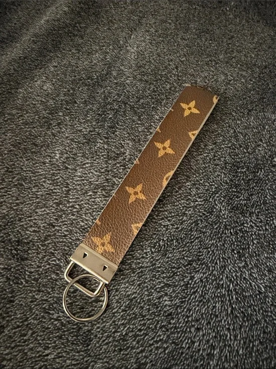 Designer-Style Brown Monogram Wrist Keychain