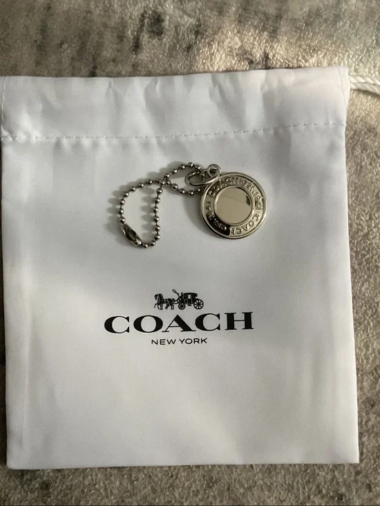 Coach Silver-Tone Round Logo Key & Chain
