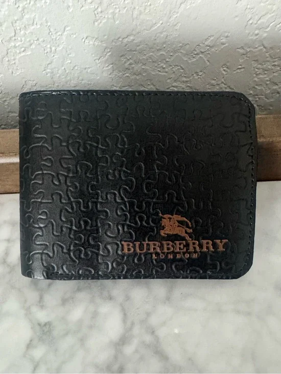 Burberry Black Leather Embossed Wallet with Brown Logo