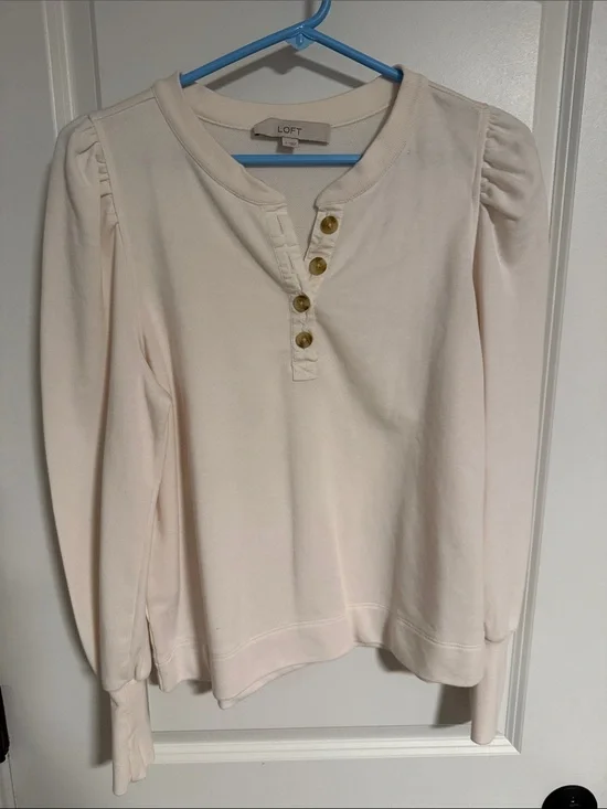 LOFT Light Blush Button Henley Pullover