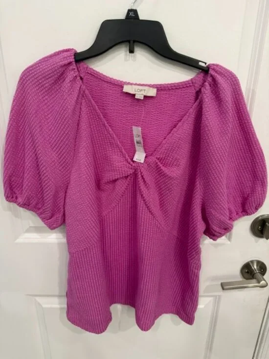 LOFT Magenta Pink Puff Sleeve Top
