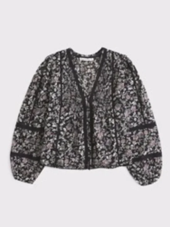 A&F Lace-Trim Button-Through Blouse