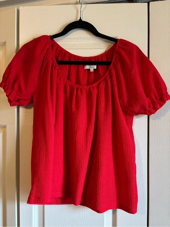 Madewell Women's Red Short Sleeve Peasant Top