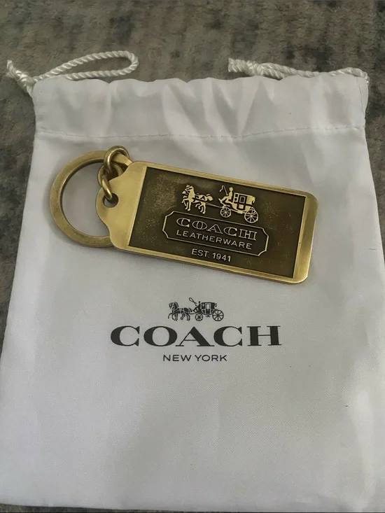 Coach Gold Tone Leatherware Rectangular Key Tag