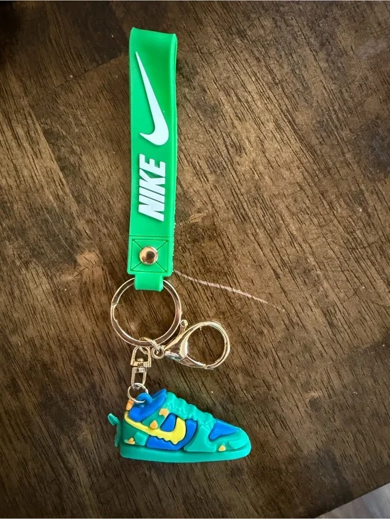 Nike Green Silicone Strap Keychain with Colorful Mini Sneaker Charm