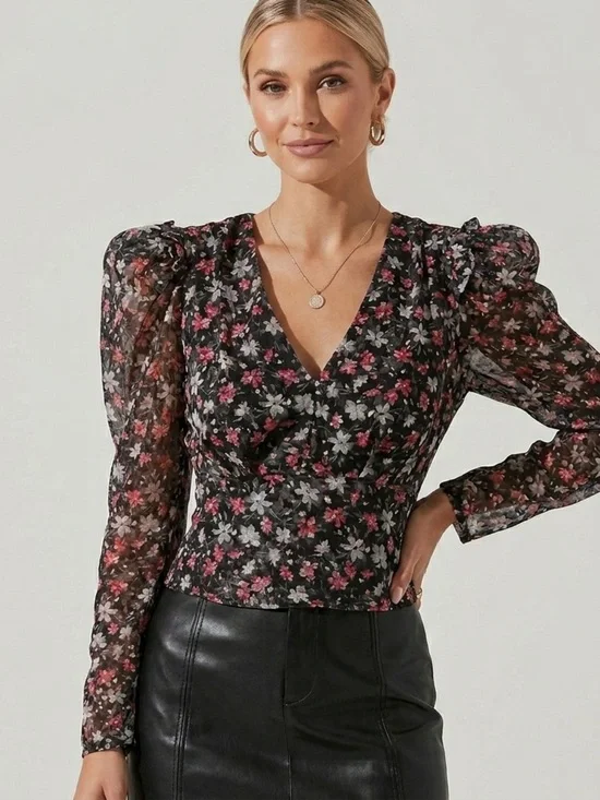 NWT ASTR Floral Top size Large Pink Gold Black glam blouse