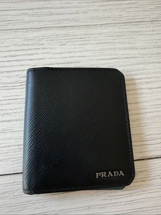 Prada Black Saffiano Leather Bi-Fold Card Holder Wallet