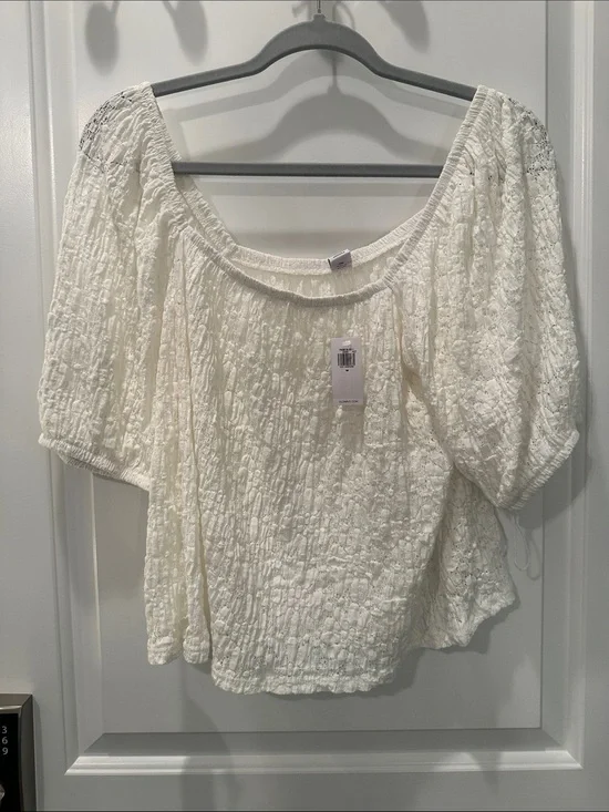 Ivory Crinkle Peasant Blouse - Women