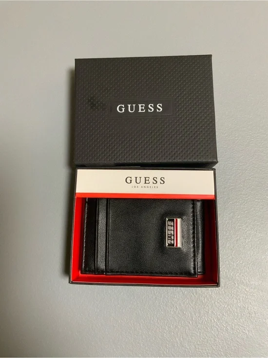 GUESS Black Leather Men's Wallet with Metal Logo Plaque