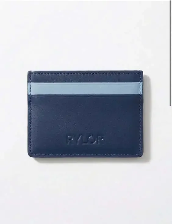 RYLOR Leather Card Holder Wallet Navy and Light Blue