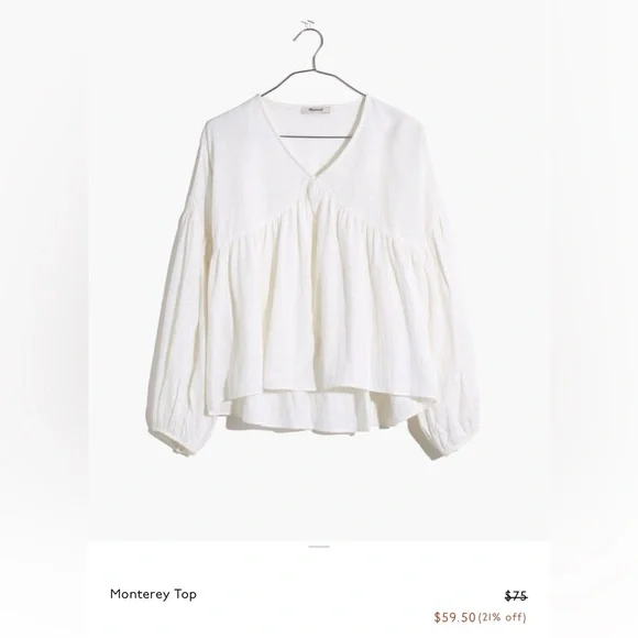 Madewell White Monterey V-Neck Peasant Blouse