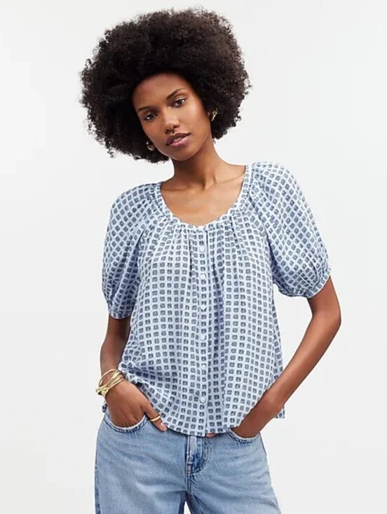 Madewell Puff Sleeve A-Line Top Size M