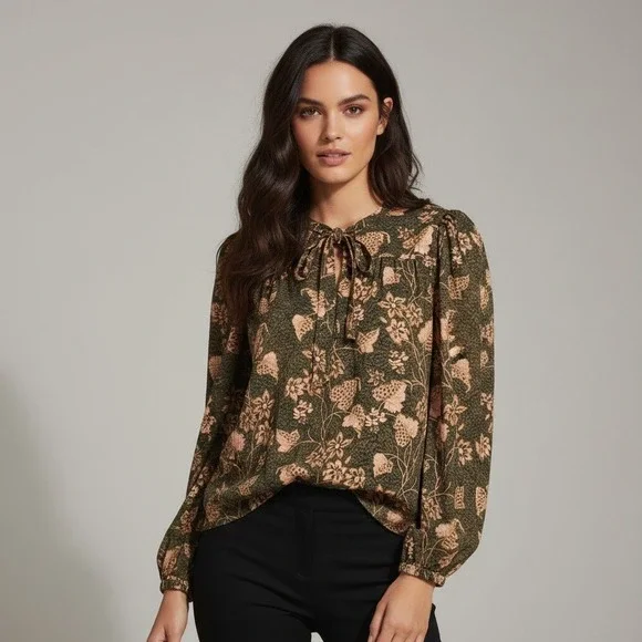Ulla Johnson Tillie Blouse Balsam Floral Cotton Viscose Green Pink Womens Size 6