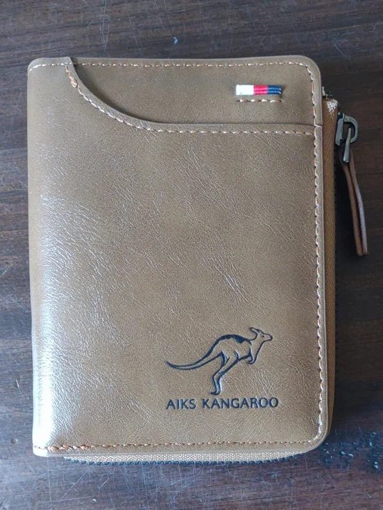 Aiks Kangaroo Men's Tan Zip Card & Key Wallet