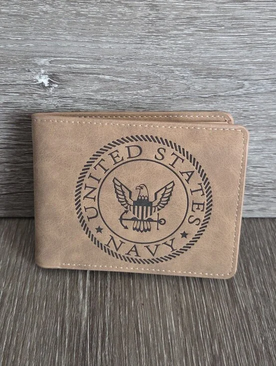 United States Navy Embossed Men's Bifold Wallet - Tan
