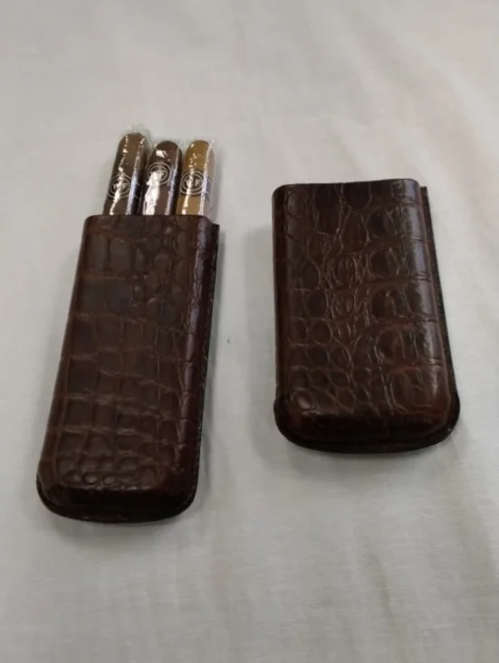 Croc-Embossed Brown Leather Cigar Holder - Men Accessories