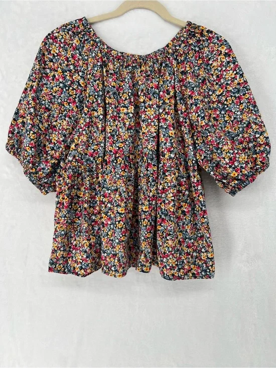 Old Navy Ditzy Floral Puff-Sleeve Babydoll Top 100% Cotton Cottagecore Sz XL