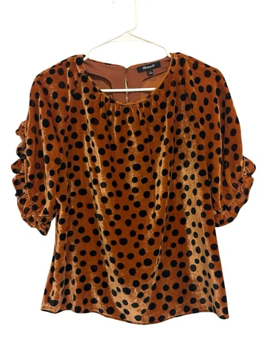 Madewell Velvet Polka Dot Puff Sleeve Top Brown Black Size Small