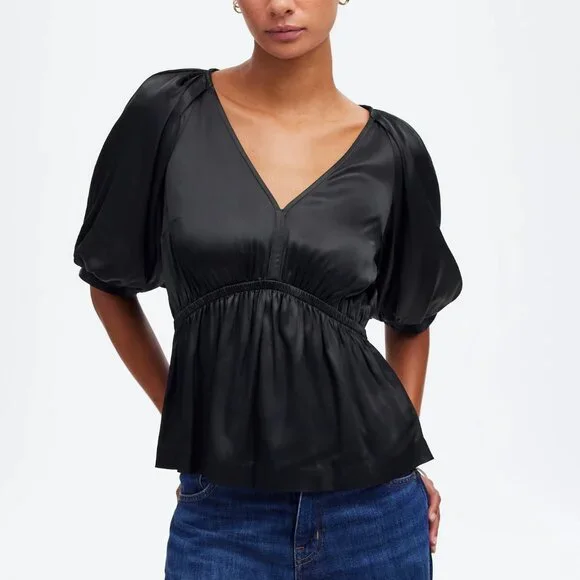 [NWT] Madewell Black Satin Top