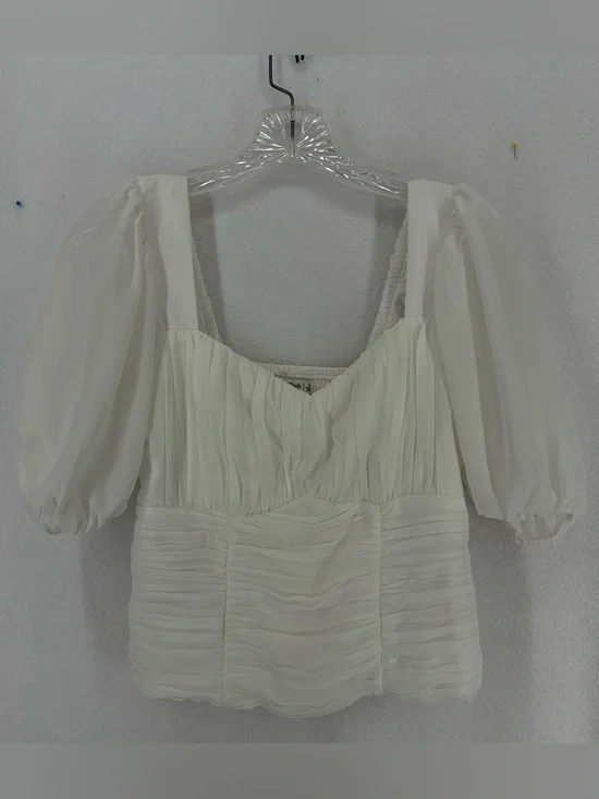 Abercrombie & Fitch Ruched Sweetheart Puff Sleeve Crop Top Women’s Small White