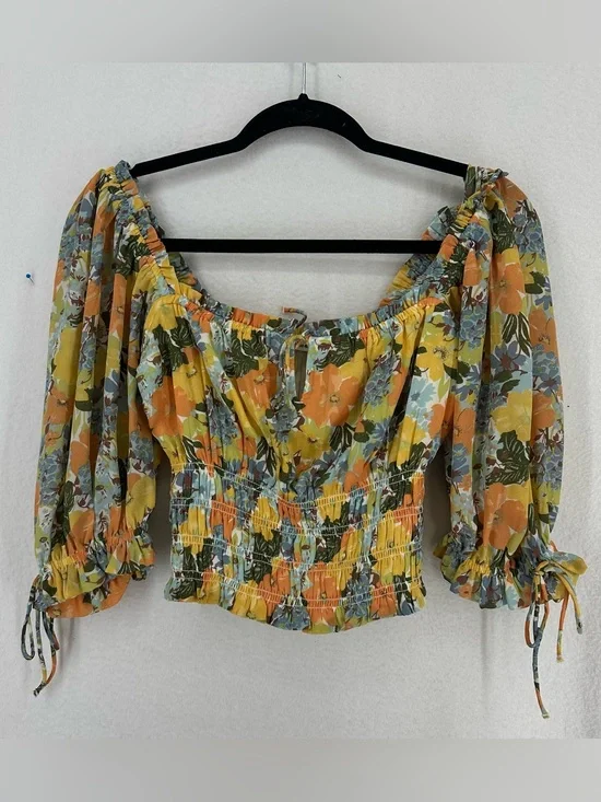 Abercrombie & Fitch Floral Smocked Puff Sleeve Crop Blouse Women’s Small Multi