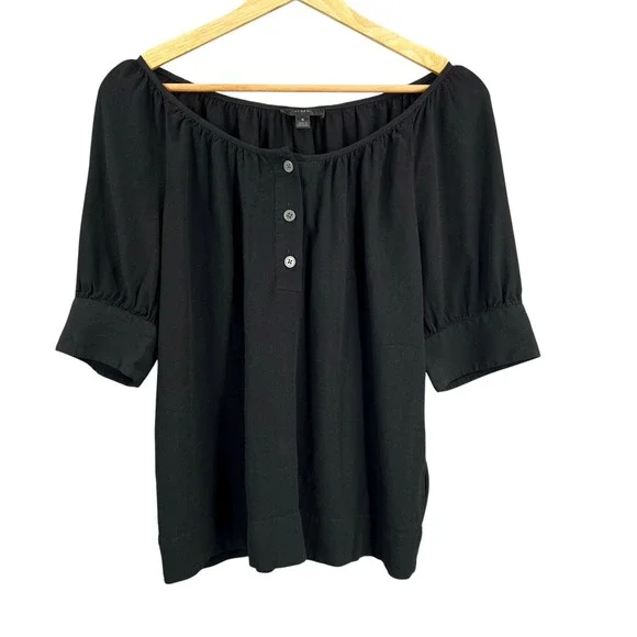 J.Crew Black Crepe Puff Sleeve Blouse Career Top‎ Size S