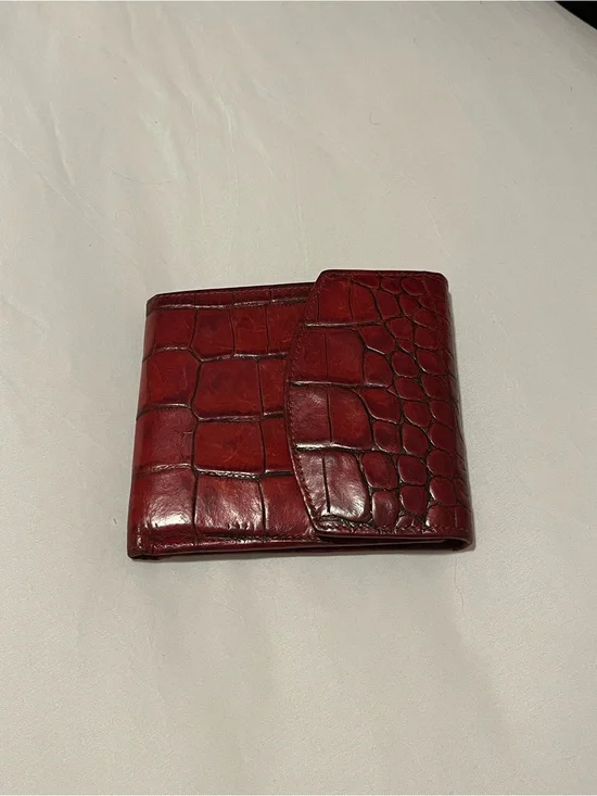 Bosca Red Croc-Embossed Leather Card Holder