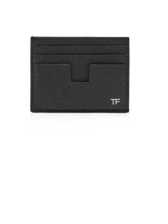 TOM FORD Black Leather Card Case with TF Logo