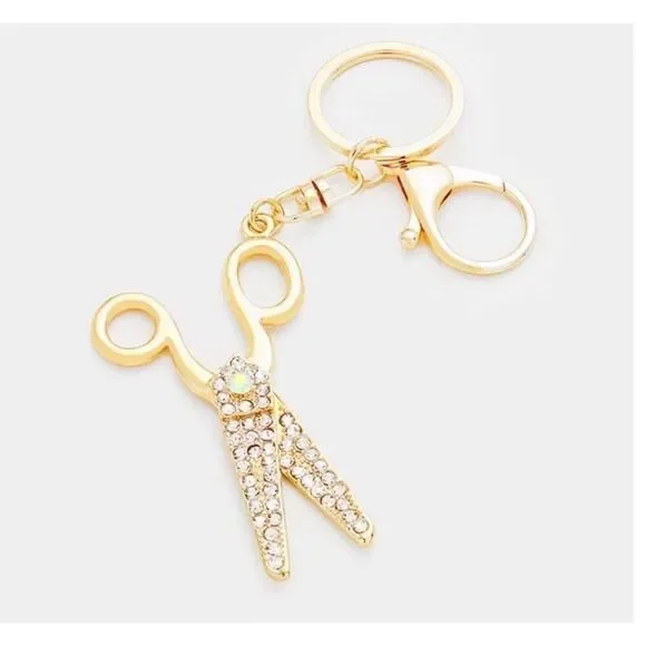 Brand New Boutique Stylist Beautician Rhinestone Scissors Purse Hook Keychain