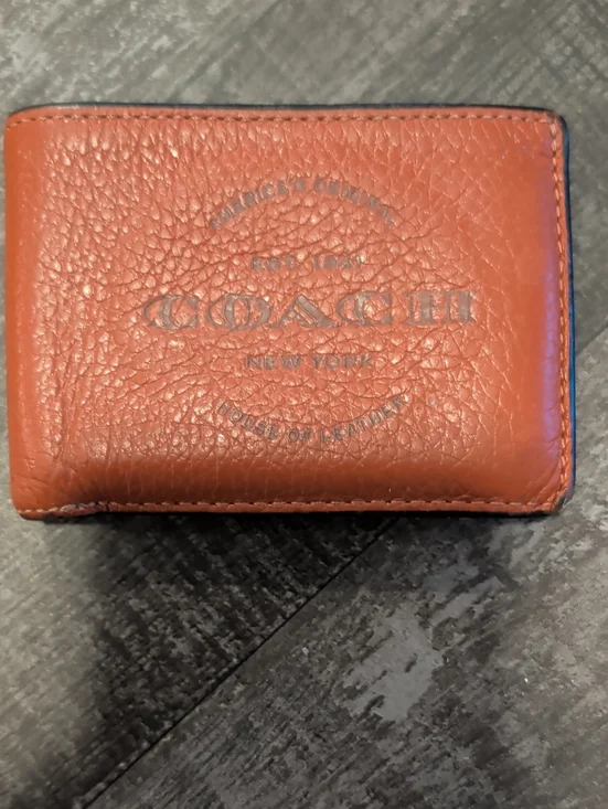 Coach Men's Pebbled Leather Card Holder in Burnt Orange