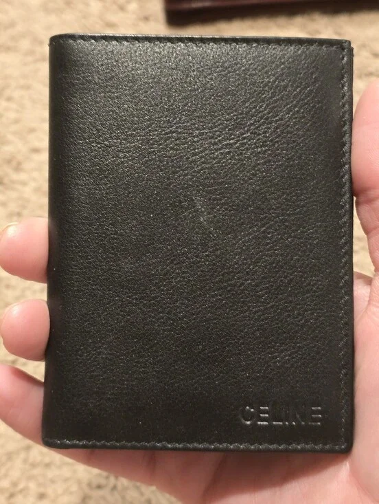Vintage Celine Black Grained Leather Bi-Fold Wallet / Passcase M13
