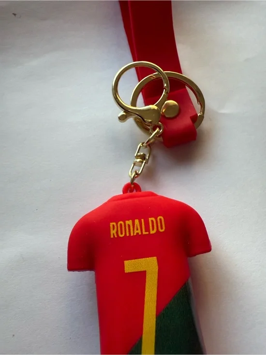 Ronaldo #7 Red Jersey Keychain with Gold Hardware