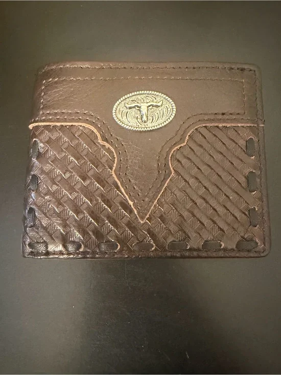 Men’s Wallet with Embossed Pattern and Bull Medallion - Brown