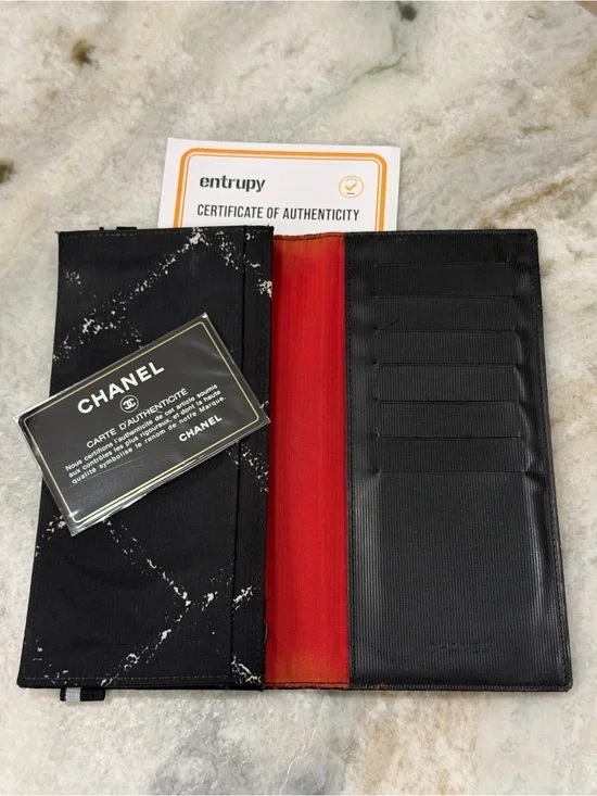 CHANEL Black and Red Card & Passport Holder