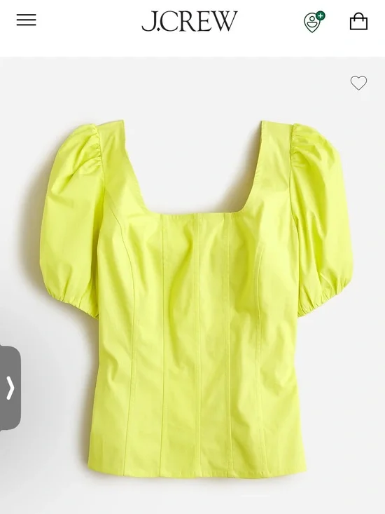 J.Crew Lemon Sorbet Puff Sleeve Square Neck Top
