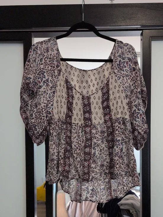 Free People Bohemian Printed Peasant Blouse - Cream, Navy, Purple