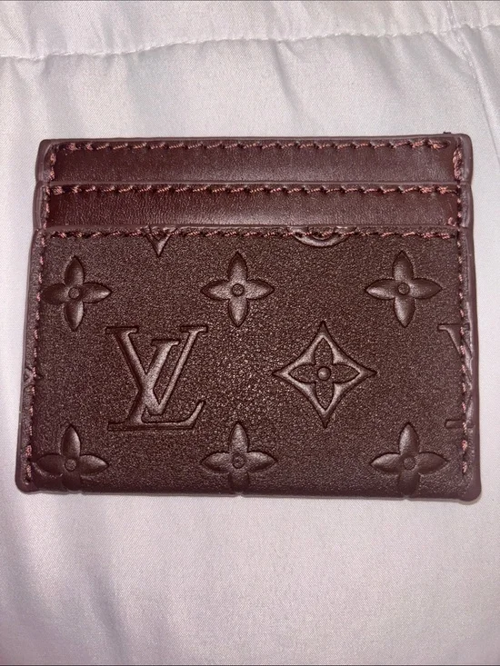 Brand New !! Brown Embossed Monogram Card Case