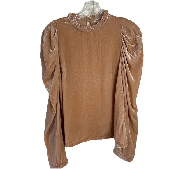 Ulla Johnson Gilles Velvet Puff Long Sleeve Blouse in Peach Size‎ 4