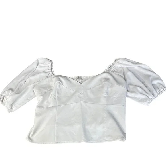 Abercrombie Fitch White Smocked‎ Puff Sleeve Square Neck Top Women's XL