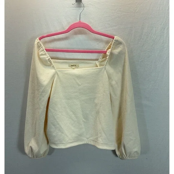 New Sz S Madewell Crepe Square-Neck Puff-Sleeve Top Ivory Travel Casual‎