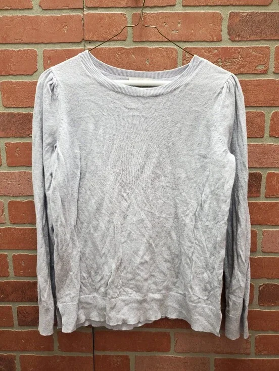 LOFT Light Purple Puff Sleeve Sweater Women’s Small Cotton Crewneck Pullover