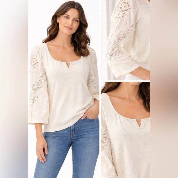 Free People Brunch‎ Date Henley Top Blouse M