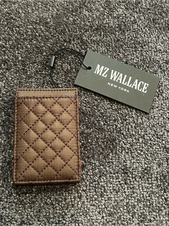 MZ Wallace Crosby Slim Walnut Brown Quilted Card Holder NWT